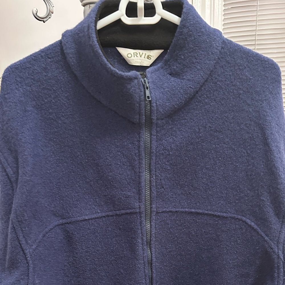 Orvis Navy Zip Up Wool Jacket